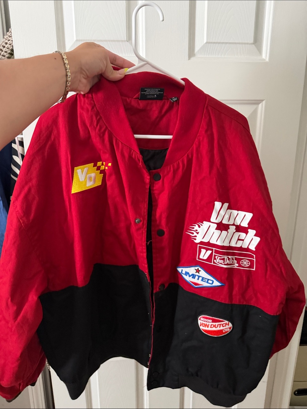 Von Dutch Red and Black Patchwork Racing Jacket